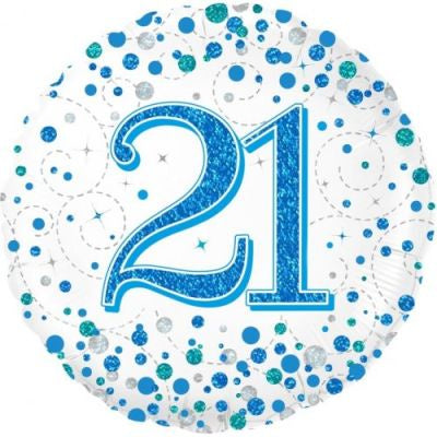 21 21st Happy Birthday Sparkling Fizz Blue  45cm (18") INFLATED #226669
