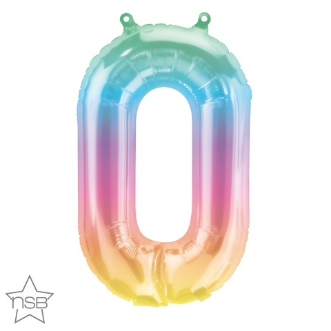 Rainbow Number 0 Balloon 41cm AIR FILLED ONLY #86364