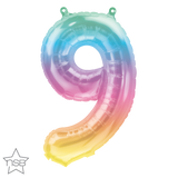 Rainbow Number 9 Balloon 41cm AIR FILLED ONLY #86409