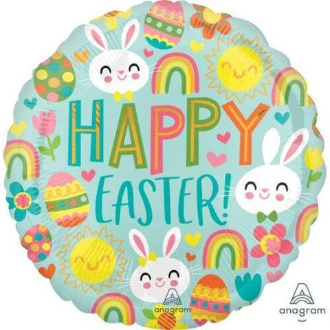 HAPPY EASTER BUNNY EGGS RAINBOWS 45CM FOIL BALLOON #42349