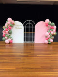 White, Black, Beige, Pink, Blue or Lilac Arch Backdrop Wall Hire with Balloon Garland #WHBD