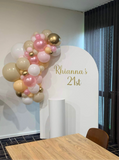 White, Black, Beige, Pink, Blue or Lilac Arch Backdrop Wall Hire with Balloon Garland #WHBD