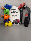 White or Black Arch Backdrop Wall Hire with Balloon Garland #WHBLKBD