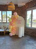 White, Black, Beige, Pink, Blue or Lilac Arch Backdrop Wall Hire with Balloon Garland #WHBD