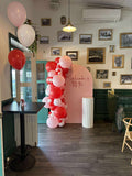 White, Black, Beige, Pink, Blue or Lilac Arch Backdrop Wall Hire with Balloon Garland #WHBD