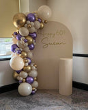 White, Black, Beige, Pink, Blue or Lilac Arch Backdrop Wall Hire with Balloon Garland #WHBD