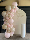 Beige, Pink, Blue or Lilac Arch Backdrop Wall Hire with Balloon Garland #BPBLBD