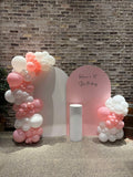 Beige, Pink, Blue or Lilac Arch Backdrop Wall Hire with Balloon Garland #BPBLBD