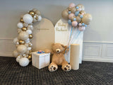 Beige, Pink, Blue or Lilac Arch Backdrop Wall Hire with Balloon Garland #BPBLBD