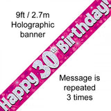 Pink Holographic Happy 30th Birthday Banner 2.7m