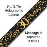 30th Birthday Banner Black & Gold 2.7m