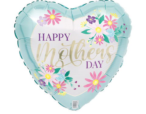 Lovely Blue With Flowers Heart "Happy Mother's Day" 43cm (17") Foil Balloon INFLATED #13938