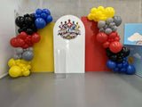 Beige, Pink, Blue or Lilac Arch Backdrop Wall Hire with Balloon Garland #BPBLBD
