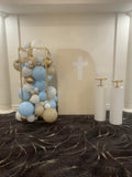Beige, Pink, Blue or Lilac Arch Backdrop Wall Hire with Balloon Garland #BPBLBD
