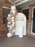 White, Black, Beige, Pink, Blue or Lilac Arch Backdrop Wall Hire with Balloon Garland #WHBD