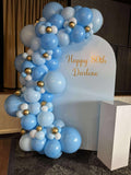 Beige, Pink, Blue or Lilac Arch Backdrop Wall Hire with Balloon Garland #BPBLBD