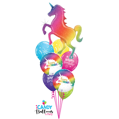 Unicorn Bright Sparkle Extravaganza Balloon Bouquet INFLATED  #unicornextravaganza