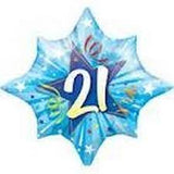 Large 21 21st Blue Star Mylar Balloon 25" #20602