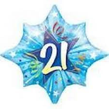 Large 21 21st Blue Star Mylar Balloon 25" #20602
