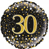 30th Sparkling Fizz Black & Gold 30 Foil Balloon INFLATED #227253