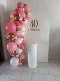 White, Black, Beige, Pink, Blue or Lilac Arch Backdrop Wall Hire with Balloon Garland #WHBD