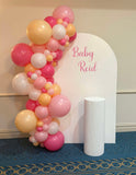 Beige, Pink, Blue or Lilac Arch Backdrop Wall Hire with Balloon Garland #BPBLBD