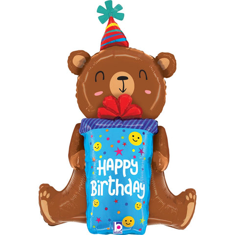 Birthday Smiley Gift Bear Foil Shape 86cm (34") INFLATED #253605