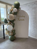 White, Black, Beige, Pink, Blue or Lilac Arch Backdrop Wall Hire with Balloon Garland #WHBD