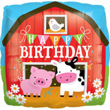 Happy Birthday Barn Square Foil Balloon 45cm (18") INFLATED #26549