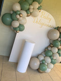 White, Beige or Pink Arch Backdrop Wall Hire with Balloon Garland #WHBD