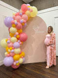 Beige, Pink, Blue or Lilac Arch Backdrop Wall Hire with Balloon Garland #BPBLBD