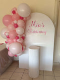 White, Black, Beige, Pink, Blue or Lilac Arch Backdrop Wall Hire with Balloon Garland #WHBD