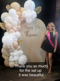 Beige, Pink, Blue or Lilac Arch Backdrop Wall Hire with Balloon Garland #BPBLBD