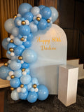 White, Black, Beige, Pink, Blue or Lilac Arch Backdrop Wall Hire with Balloon Garland #WHBD