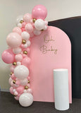 Beige, Pink, Blue or Lilac Arch Backdrop Wall Hire with Balloon Garland #BPBLBD