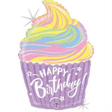 Pastel Birthday Cupcake Holographic Foil Shape 68cm (27") INFLATED #35961