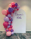 White, Black, Beige, Pink, Blue or Lilac Arch Backdrop Wall Hire with Balloon Garland #WHBD