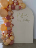 Beige, Pink, Blue or Lilac Arch Backdrop Wall Hire with Balloon Garland #BPBLBD