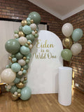 White, Black, Beige, Pink, Blue or Lilac Arch Backdrop Wall Hire with Balloon Garland #WHBD