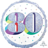 80th Birthday Foil 45cm (18") Holographic INFLATED #39662