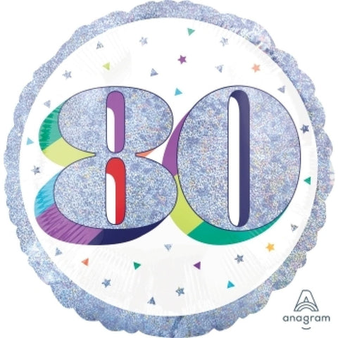 80th Birthday Foil 45cm (18") Holographic INFLATED #39662