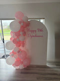 White, Black, Beige, Pink, Blue or Lilac Arch Backdrop Wall Hire with Balloon Garland #WHBD