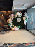 Round Green Wall with Organic Balloon Garland, HIRE ITEM Price From