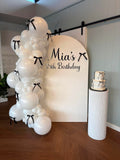 White, Black, Beige, Pink, Blue or Lilac Arch Backdrop Wall Hire with Balloon Garland #WHBD