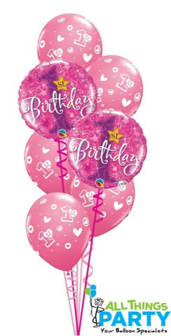 1st Birthday Girl Star Dazzler Balloon Bouquet #44394
