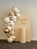 White, Black, Beige, Pink, Blue or Lilac Arch Backdrop Wall Hire with Balloon Garland #WHBD