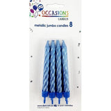 Metallic Blue Jumbo Candles with holders Pack 8