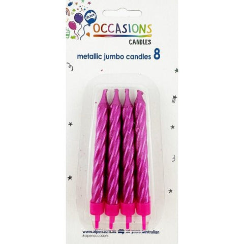 Metallic Pink Jumbo Candles with holders Pack 8