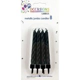 Metallic Black Jumbo Candles with holders Pack 8