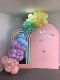 Beige, Pink, Blue or Lilac Arch Backdrop Wall Hire with Balloon Garland #BPBLBD